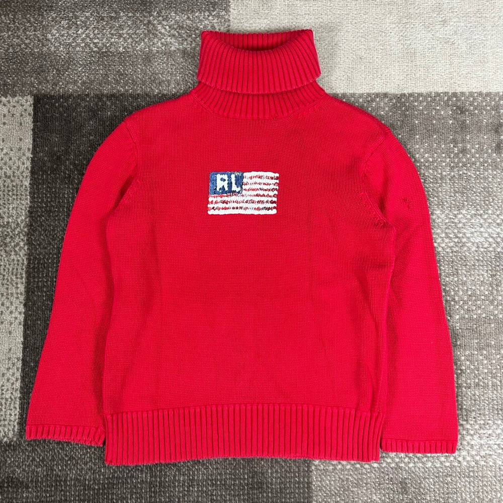 Vintage Polo Ralph Lauren Red Sequin American Flag Turtleneck Sweater Womens‎ S